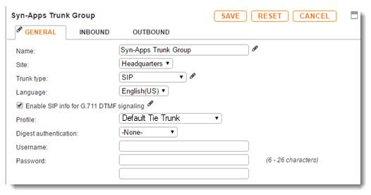 Summary of Trunk Group page, general tab